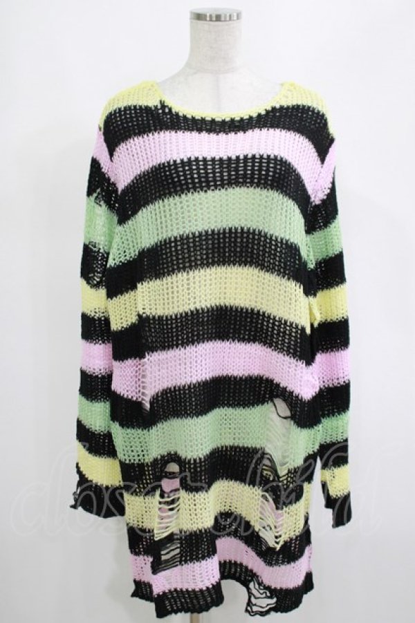 画像1: KILL STAR / Liqorice Knit Sweater L 黒×ピンク×ミント×イエロー H-25-03-10-049-SL-TO-KB-ZH (1)