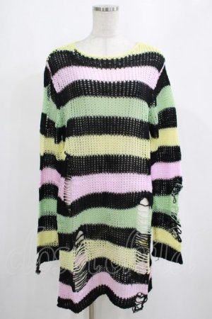 画像: KILL STAR / Liqorice Knit Sweater XS 黒×ピンク×ミント×イエロー H-25-03-10-005-SL-TO-KB-ZH