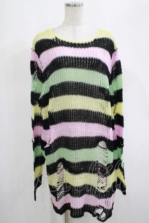 画像: KILL STAR / Liqorice Knit Sweater L 黒×ピンク×ミント×イエロー H-25-03-10-051-SL-TO-KB-ZH