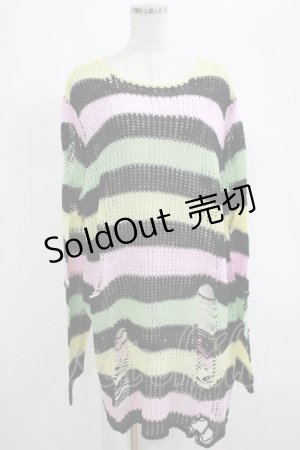 画像: KILL STAR / Liqorice Knit Sweater L 黒×ピンク×ミント×イエロー H-25-03-10-051-SL-TO-KB-ZH