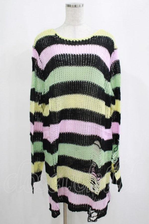 画像1: KILL STAR / Liqorice Knit Sweater L 黒×ピンク×ミント×イエロー H-25-03-10-053-SL-TO-KB-ZH (1)