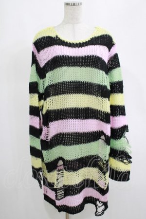 画像: KILL STAR / Liqorice Knit Sweater L 黒×ピンク×ミント×イエロー H-25-03-10-055-SL-TO-KB-ZH