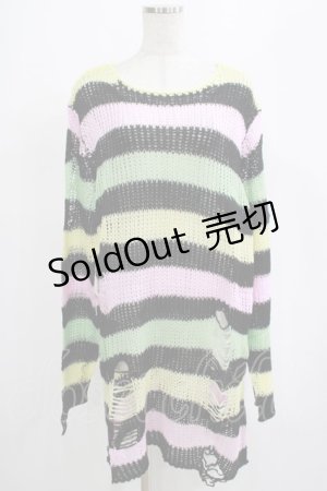 画像: KILL STAR / Liqorice Knit Sweater L 黒×ピンク×ミント×イエロー H-25-03-10-057-SL-TO-KB-ZH