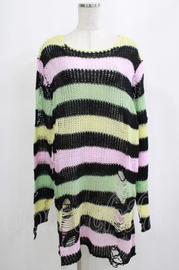 画像1: KILL STAR / Liqorice Knit Sweater L 黒×ピンク×ミント×イエロー H-25-03-10-057-SL-TO-KB-ZH (1)