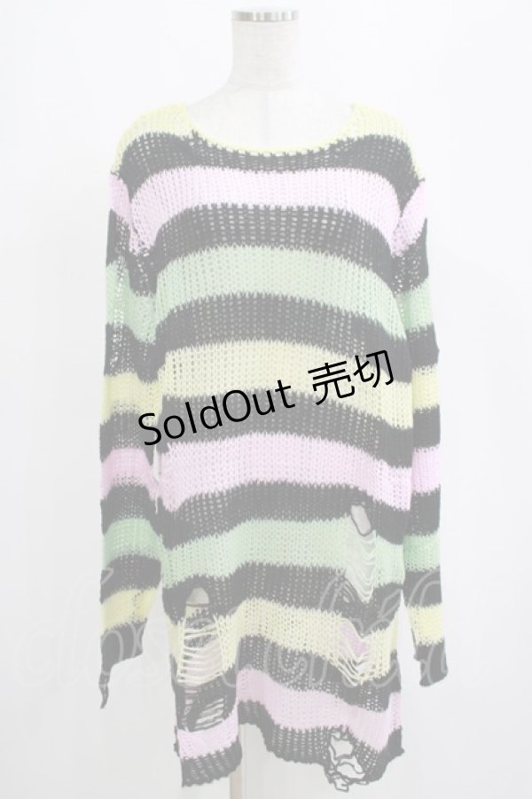 画像1: KILL STAR / Liqorice Knit Sweater L 黒×ピンク×ミント×イエロー H-25-03-10-057-SL-TO-KB-ZH (1)