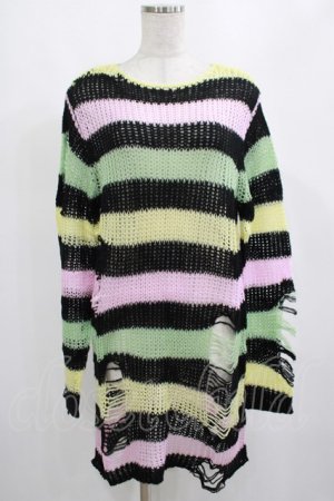 画像: KILL STAR / Liqorice Knit Sweater XS 黒×ピンク×ミント×イエロー H-25-03-10-006-SL-TO-KB-ZH