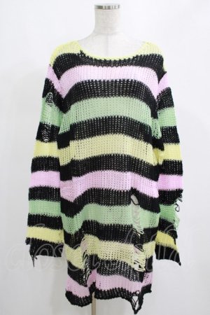 画像: KILL STAR / Liqorice Knit Sweater L 黒×ピンク×ミント×イエロー H-25-03-10-062-SL-TO-KB-ZH
