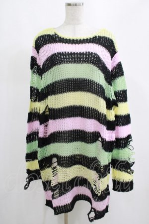 画像: KILL STAR / Liqorice Knit Sweater L 黒×ピンク×ミント×イエロー H-25-03-10-064-SL-TO-KB-ZH