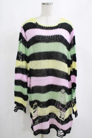 画像: KILL STAR / Liqorice Knit Sweater L 黒×ピンク×ミント×イエロー H-25-03-10-066-SL-TO-KB-ZI