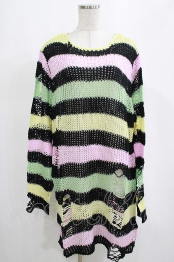 画像1: KILL STAR / Liqorice Knit Sweater L 黒×ピンク×ミント×イエロー H-25-03-10-066-SL-TO-KB-ZI (1)
