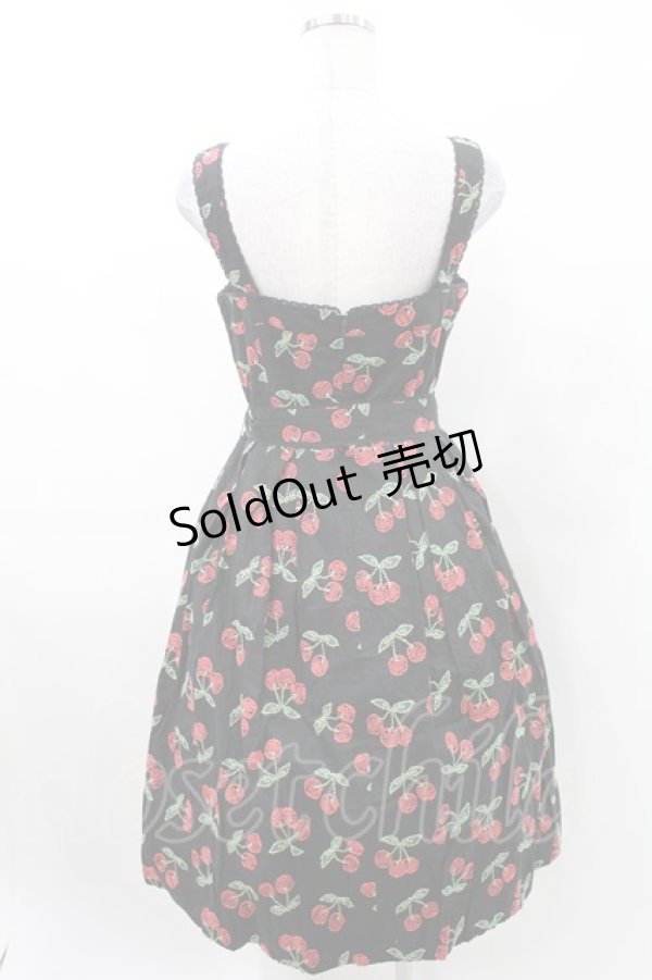 画像2: Jane Marple / チェリー刺繍ジャンパースカート M ブラック H-25-03-10-1006-JM-OP-KB-ZH (2)