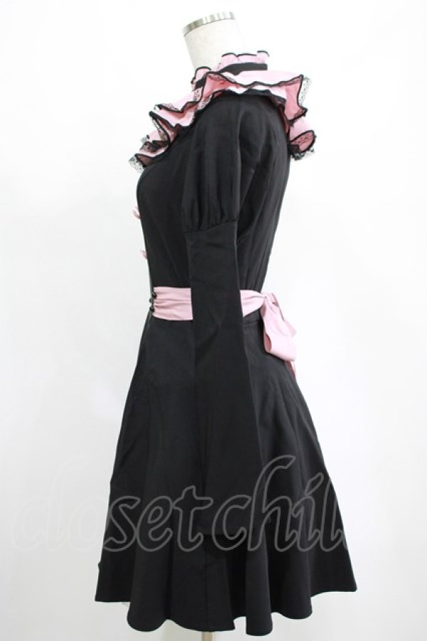画像2: DARK IN LOVE / Gothic lolita pink ruffle neck princess dress XS ブラック×ピンク H-25-03-10-001-PU-OP-KB-ZH (2)
