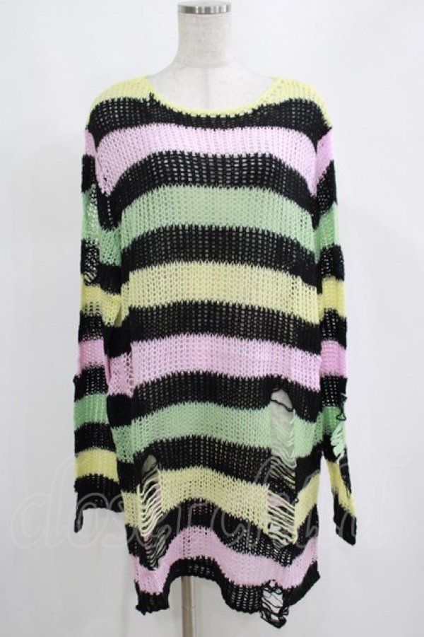 画像1: KILL STAR / Liqorice Knit Sweater L 黒×ピンク×ミント×イエロー H-25-03-10-068-SL-TO-KB-ZT206 (1)