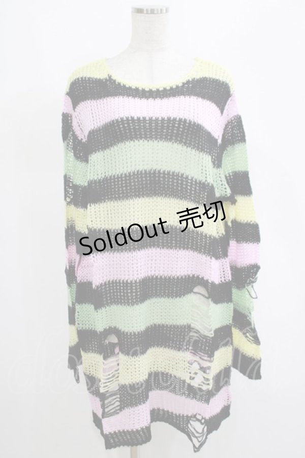 画像1: KILL STAR / Liqorice Knit Sweater L 黒×ピンク×ミント×イエロー H-25-03-10-070-SL-TO-KB-ZY (1)