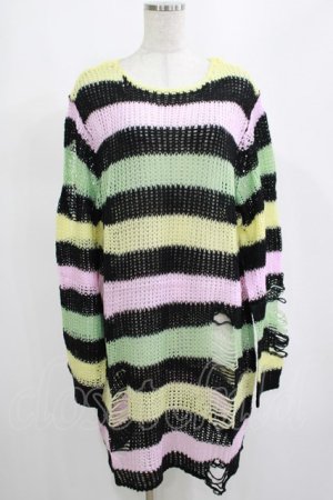 画像: KILL STAR / Liqorice Knit Sweater L 黒×ピンク×ミント×イエロー H-25-03-10-072-SL-TO-KB-ZH