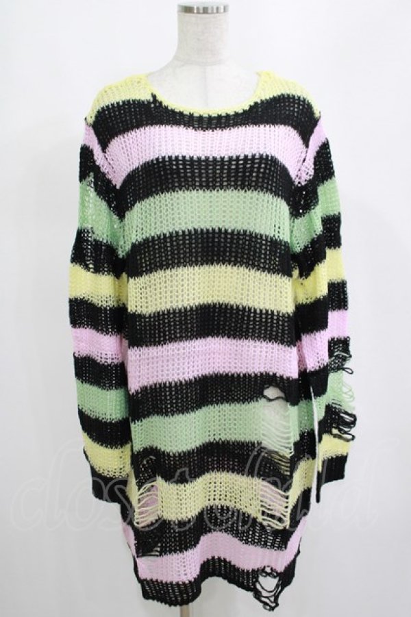 画像1: KILL STAR / Liqorice Knit Sweater L 黒×ピンク×ミント×イエロー H-25-03-10-072-SL-TO-KB-ZH (1)
