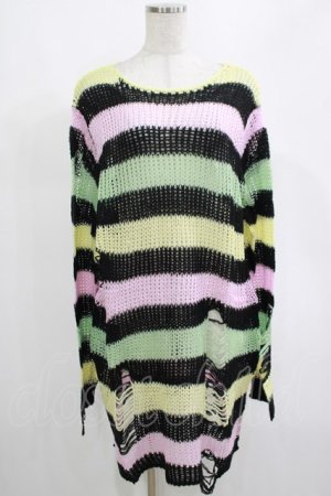 画像: KILL STAR / Liqorice Knit Sweater L 黒×ピンク×ミント×イエロー H-25-03-10-076-SL-TO-KB-ZH