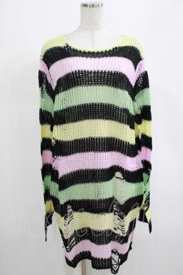 画像1: KILL STAR / Liqorice Knit Sweater L 黒×ピンク×ミント×イエロー H-25-03-10-076-SL-TO-KB-ZH (1)