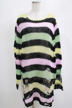 画像: KILL STAR / Liqorice Knit Sweater L 黒×ピンク×ミント×イエロー H-25-03-10-078-SL-TO-KB-ZH