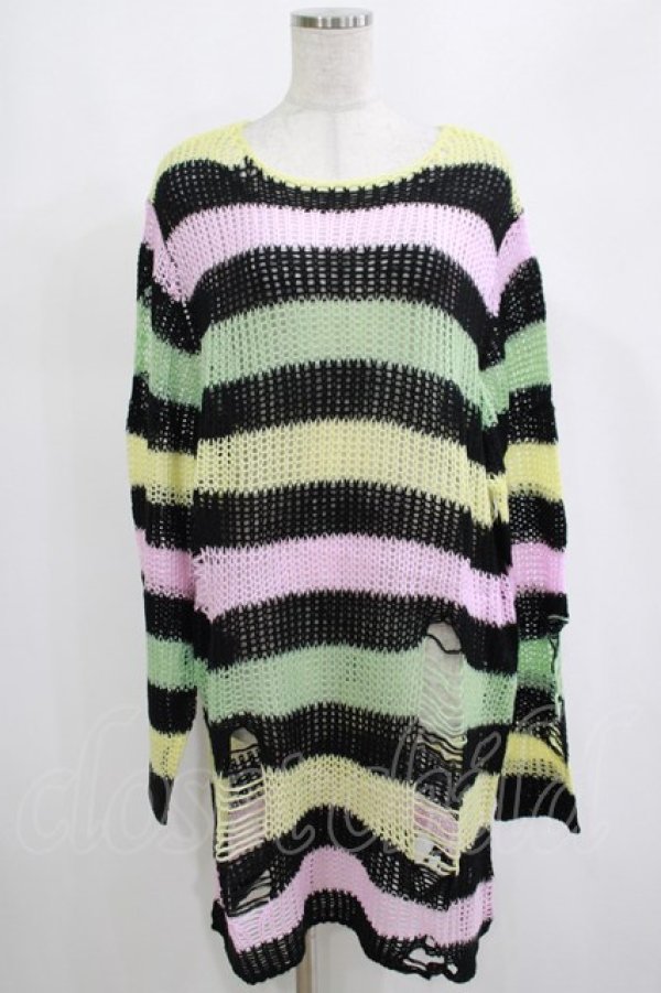 画像1: KILL STAR / Liqorice Knit Sweater L 黒×ピンク×ミント×イエロー H-25-03-10-078-SL-TO-KB-ZH (1)
