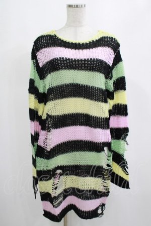 画像: KILL STAR / Liqorice Knit Sweater XS 黒×ピンク×ミント×イエロー H-25-03-10-008-SL-TO-KB-ZH