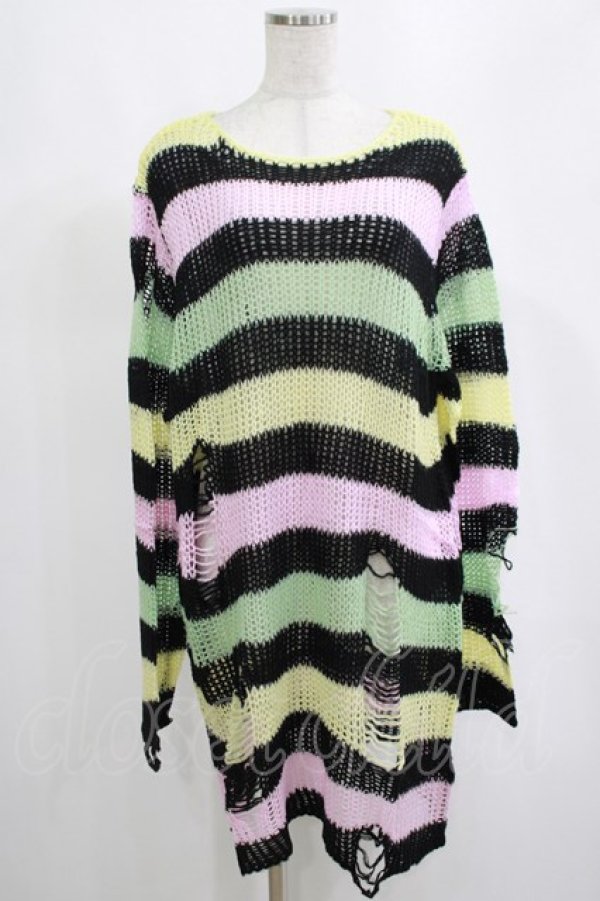 画像1: KILL STAR / Liqorice Knit Sweater L 黒×ピンク×ミント×イエロー H-25-03-10-080-SL-TO-KB-OS (1)