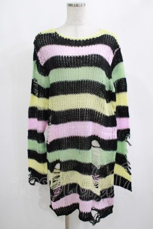 画像: KILL STAR / Liqorice Knit Sweater XS 黒×ピンク×ミント×イエロー H-25-03-10-009-SL-TO-KB-ZH