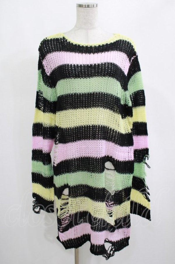 画像1: KILL STAR / Liqorice Knit Sweater XS 黒×ピンク×ミント×イエロー H-25-03-10-009-SL-TO-KB-ZH (1)