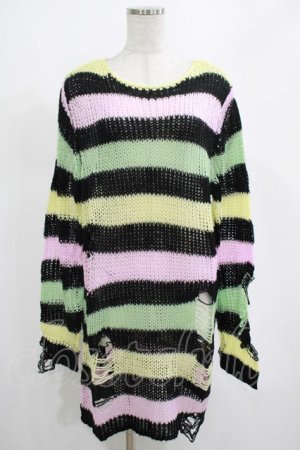 画像: KILL STAR / Liqorice Knit Sweater S 黒×ピンク×ミント×イエロー H-25-03-10-014-SL-TO-KB-ZT206