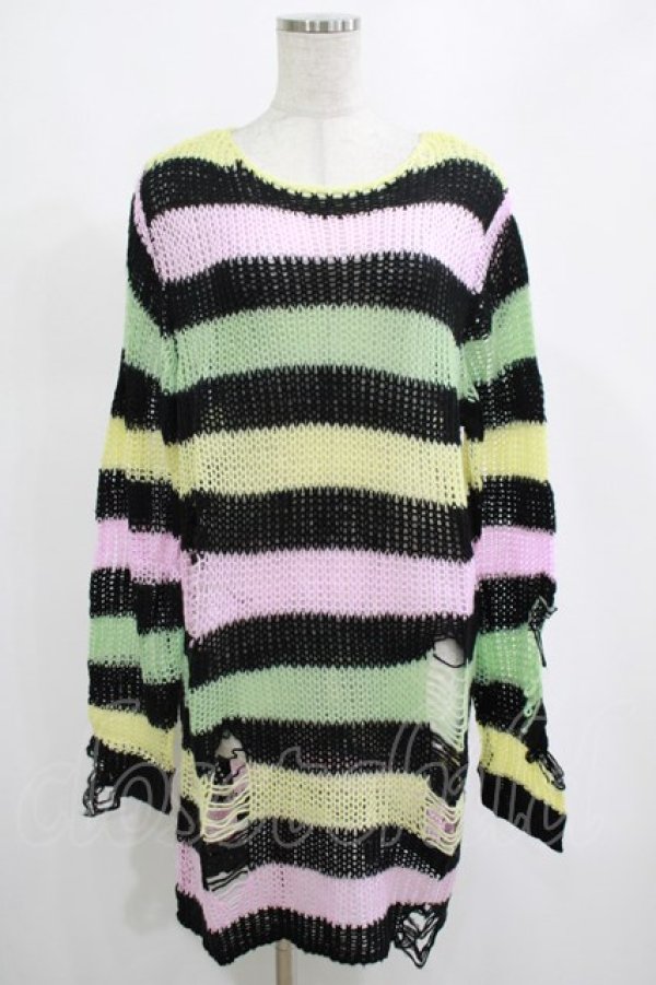 画像1: KILL STAR / Liqorice Knit Sweater S 黒×ピンク×ミント×イエロー H-25-03-10-014-SL-TO-KB-ZT206 (1)