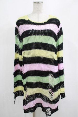 画像: KILL STAR / Liqorice Knit Sweater M 黒×ピンク×ミント×イエロー H-25-03-10-015-SL-TO-KB-ZY