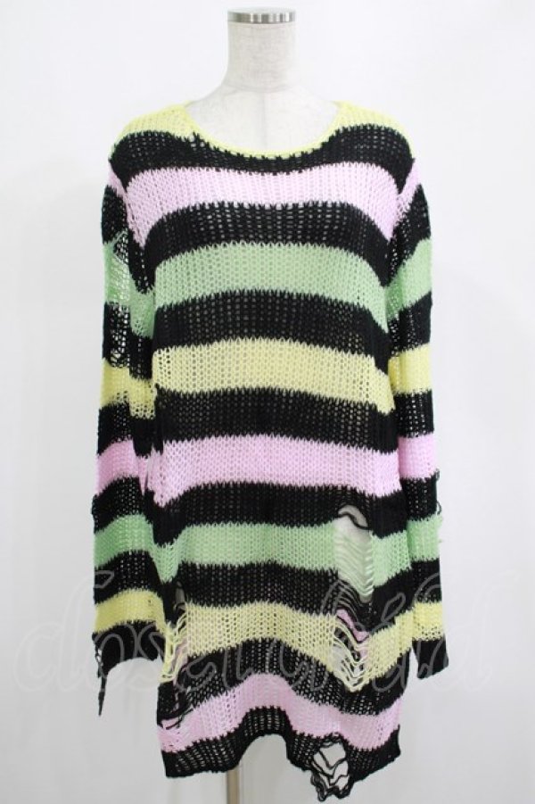 画像1: KILL STAR / Liqorice Knit Sweater M 黒×ピンク×ミント×イエロー H-25-03-10-015-SL-TO-KB-ZY (1)