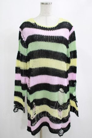 画像: KILL STAR / Liqorice Knit Sweater S 黒×ピンク×ミント×イエロー H-25-03-10-017-SL-TO-KB-ZY