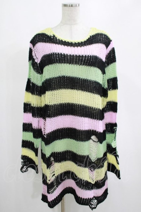 画像1: KILL STAR / Liqorice Knit Sweater S 黒×ピンク×ミント×イエロー H-25-03-10-017-SL-TO-KB-ZY (1)