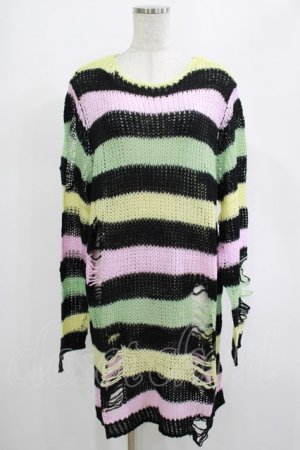 画像: KILL STAR / Liqorice Knit Sweater M 黒×ピンク×ミント×イエロー H-25-03-10-018-SL-TO-KB-ZH