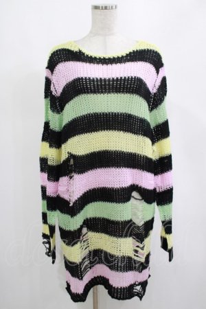 画像: KILL STAR / Liqorice Knit Sweater M 黒×ピンク×ミント×イエロー H-25-03-10-021-SL-TO-KB-ZI
