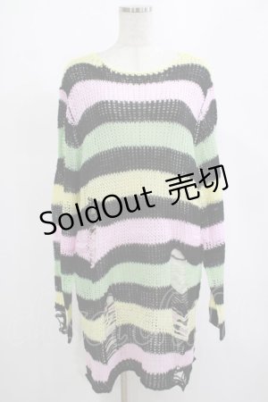 画像: KILL STAR / Liqorice Knit Sweater M 黒×ピンク×ミント×イエロー H-25-03-10-021-SL-TO-KB-ZI