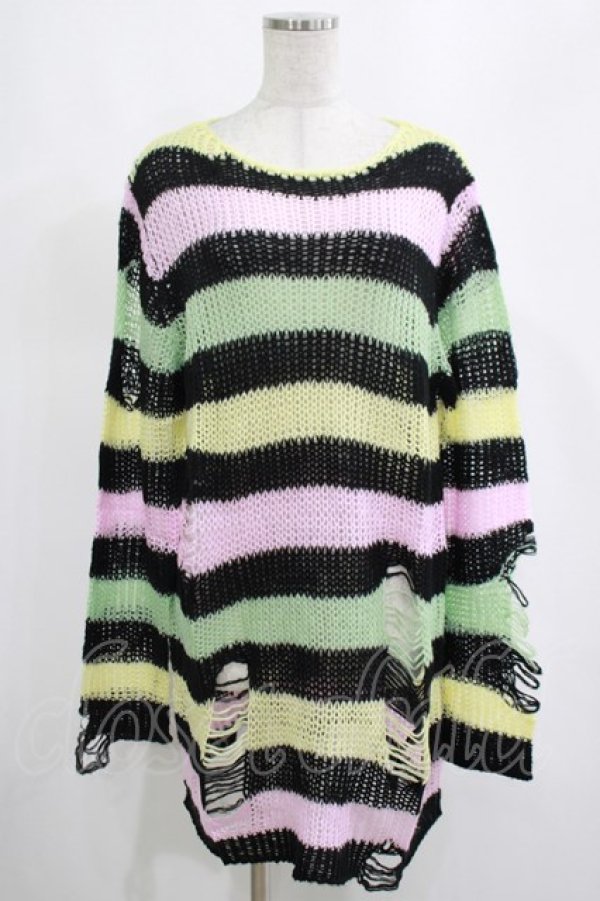 画像1: KILL STAR / Liqorice Knit Sweater S 黒×ピンク×ミント×イエロー H-25-03-10-022-SL-TO-KB-OS (1)