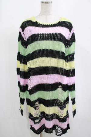 画像: KILL STAR / Liqorice Knit Sweater M 黒×ピンク×ミント×イエロー H-25-03-10-023-SL-TO-KB-ZH