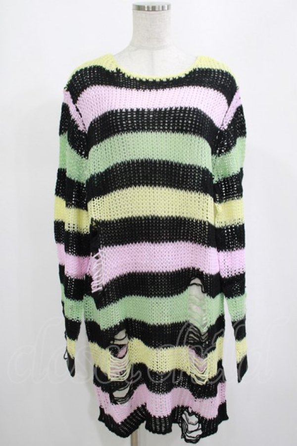 画像1: KILL STAR / Liqorice Knit Sweater M 黒×ピンク×ミント×イエロー H-25-03-10-023-SL-TO-KB-ZH (1)