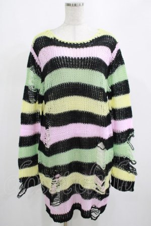 画像: KILL STAR / Liqorice Knit Sweater S 黒×ピンク×ミント×イエロー H-25-03-10-025-SL-TO-KB-ZH