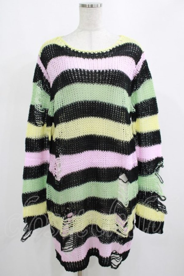 画像1: KILL STAR / Liqorice Knit Sweater S 黒×ピンク×ミント×イエロー H-25-03-10-025-SL-TO-KB-ZH (1)