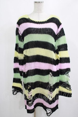 画像: KILL STAR / Liqorice Knit Sweater M 黒×ピンク×ミント×イエロー H-25-03-10-026-SL-TO-KB-ZH