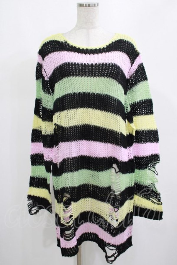 画像1: KILL STAR / Liqorice Knit Sweater M 黒×ピンク×ミント×イエロー H-25-03-10-026-SL-TO-KB-ZH (1)