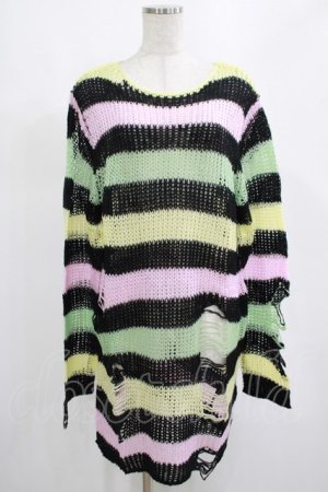 画像: KILL STAR / Liqorice Knit Sweater S 黒×ピンク×ミント×イエロー H-25-03-10-028-SL-TO-KB-ZH