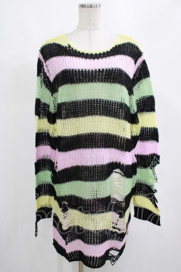 画像1: KILL STAR / Liqorice Knit Sweater S 黒×ピンク×ミント×イエロー H-25-03-10-028-SL-TO-KB-ZH (1)
