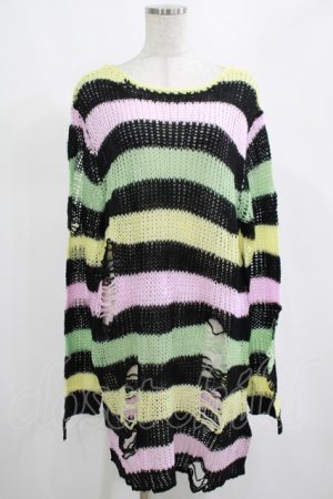 画像: KILL STAR / Liqorice Knit Sweater M 黒×ピンク×ミント×イエロー H-25-03-10-029-SL-TO-KB-ZH