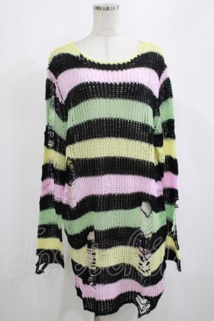画像: KILL STAR / Liqorice Knit Sweater M 黒×ピンク×ミント×イエロー H-25-03-10-031-SL-TO-KB-ZH
