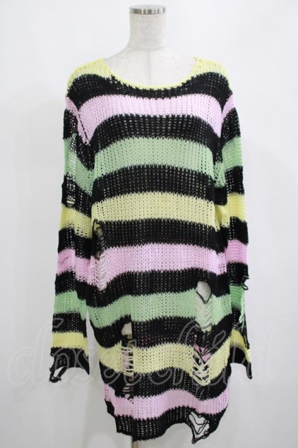 画像1: KILL STAR / Liqorice Knit Sweater M 黒×ピンク×ミント×イエロー H-25-03-10-031-SL-TO-KB-ZH (1)