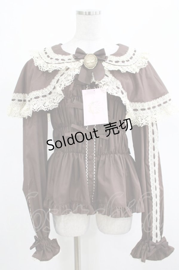 画像1: metamorphose / 【プラスサイズ】木漏れ日のトロイメライ ケープ付き長袖ブラウス プラスサイズ ブラウン H-25-03-11-029-ME-BL-NS-ZH (1)